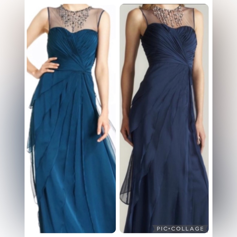 Adrianna Papell flutter jewel neck chiffon sleeveless long dress